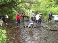 School children learning about river life